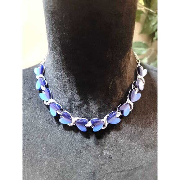 Women's Blue Heart Charm Necklace Hook Clasp Silver Chain Fashion Jewelry - Picture 1 of 6